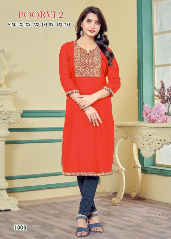 Poorvi 2 Regular Wear Rayon Kurti Collection